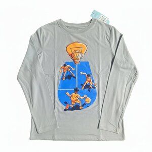Cat & Jack Boys Gray Basketball T-Shirt Long Sleeve Crew Neck Large NEW WITH TAG